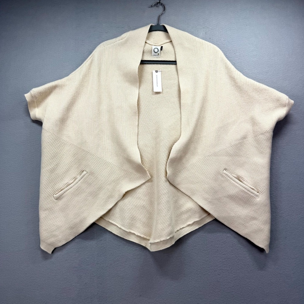 Akemi + Kin Poncho Cardigan Womens One Size Ivory Viscose Ribbed Knit Open Front